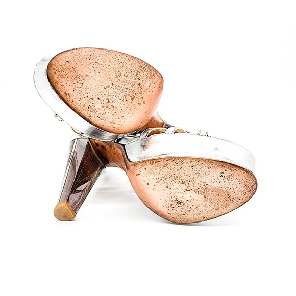 💝SOLD💟 JIMMY CHOO Platform Metallic Silver Ankle Strap High-Heel Shoes Size 8 - Picture 8 of 8